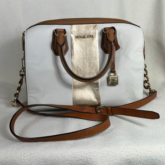 Michael Kors Gold and White leather satchel bag - Picture 1 of 12